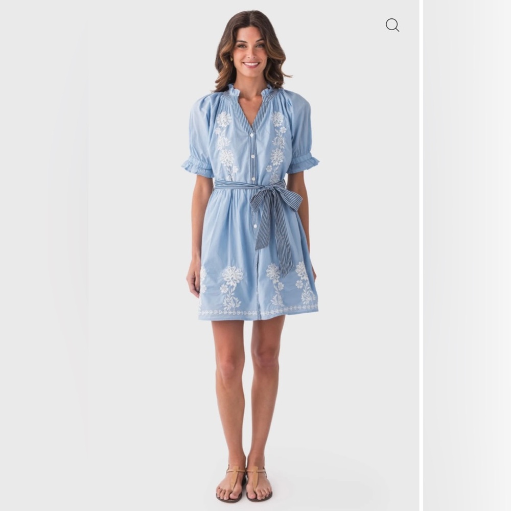 Blue Embroidered THML  Dress with Belt